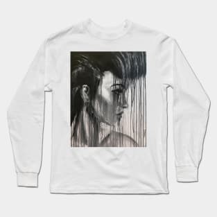 Fierce woman in a portrait pose of female power painted with drip style Long Sleeve T-Shirt